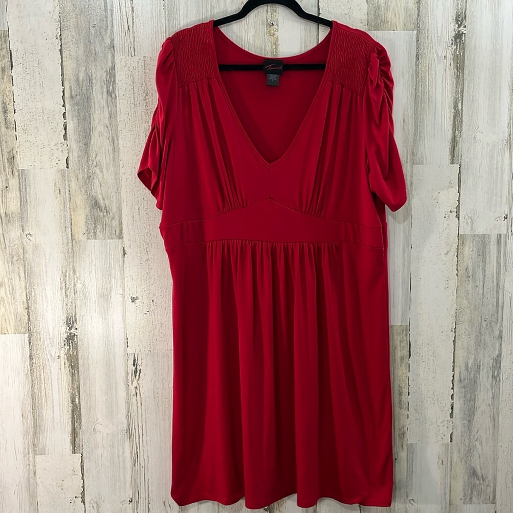 torrid Red Dress Ruched Sleeves Mini Length Size 3